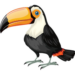 A Realistic Pixelated Toucan Bird With a Large Orange Beak Standing on White Background