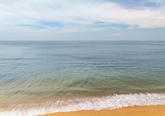 Beautiful beach sea in summer season,Travel and nature environment concept,Sea beach background Top view sandbar image from drone camera wide angle
