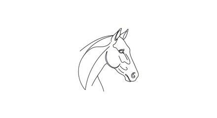 Minimalist line drawing of a horse's head, facing right, set against a stark white background