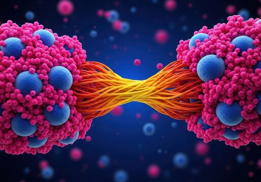 Microscopic view of cell division process with chromosomes separating