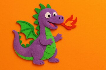 Obraz premium Whimsical dragon character exhaling a vibrant flame on a clean setting ideal for childrens art