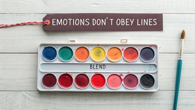 Flat Lay of Watercolor Palette Where Red Bleeds With Colors and Blend