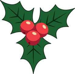 Christmas holly berry flat vector illustration icon