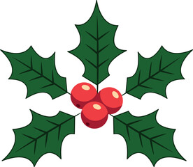 Christmas holly berry flat vector illustration icon