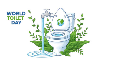 World toilet day celebration with water conservation and greenery