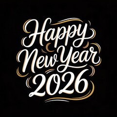 Happy new year 2026 elegant calligraphy on black background