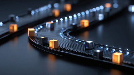 Production line, conveyor belt, process, automated manufacturing, and Industry concept. The image showcases the smooth movement of materials