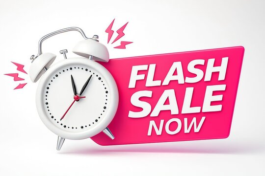 Retro alarm clock with a bright pink flash sale now banner symbolizing urgency and limited time offers