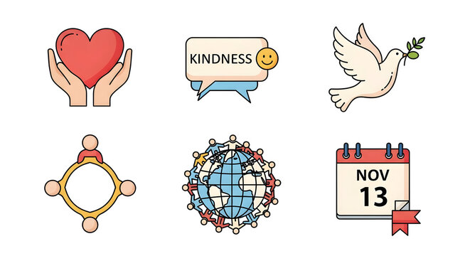 Symbols of kindness compassion and peace illustrated collection