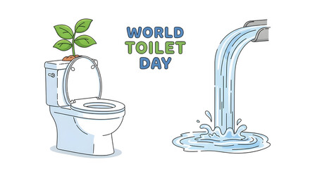 World toilet day illustration with a toilet and running water