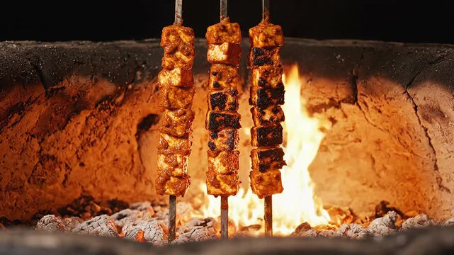 Delicious paneer tikka skewers being grilled in a tandoor oven a popular North Indian appetizer showcasing Indian cuisine served during festive celebrations