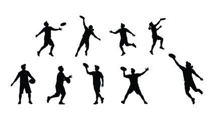 Ultimate frisbee players silhouettes collection isolated on white background, Vector