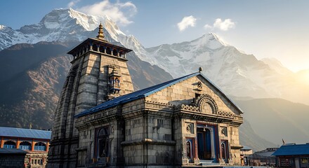 Kedarnath Temple Amidst Majestic Snow-Capped Mountains