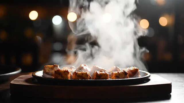 Delicious paneer tikka an Indian appetizer with smoky flavor served hot and spicy commonly eaten at weddings and Diwali parties in Punjab