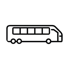 A line drawing depicts a bus featuring multiple windows and three wheels isolated