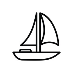 A line drawing of a sailboat showing the hull mast sails and small cabin detail