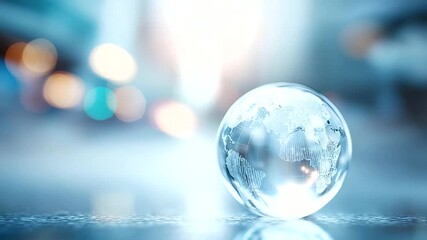 Glass globe with world map defocused financial chart, faceless business technology, data visualization detail, blurred transparent background, global economy concept, digital inter - Powered by Adobe