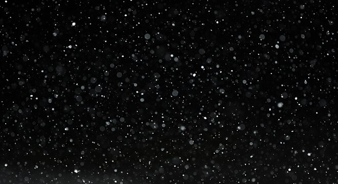 Dark night sky filled with countless tiny white dust particles and subtle glowing orbs, ethereal atmosphere