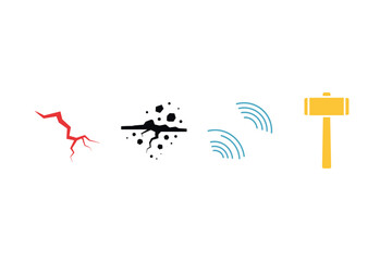 Natural disaster and construction impact icons for emergency awareness and safety design