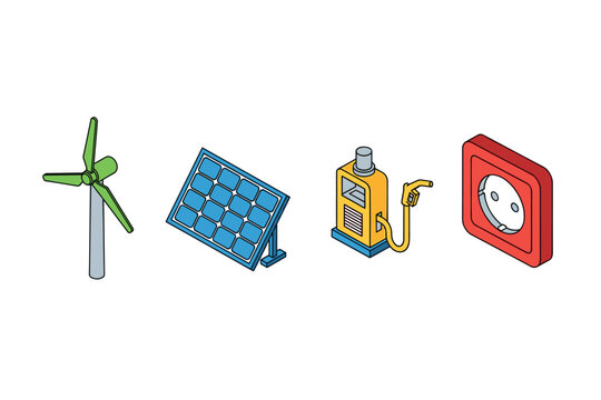 Renewable energy and power solutions icons for sustainable design projects
