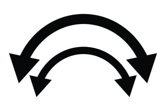 Double-headed arrows icon, double arrow symbol. Semicircular curved wide short double ended arrow. Dual semi circle arrow. Dual semi circle arrow. Vector illustration.