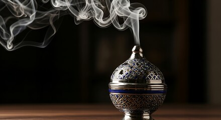 Moody Detailed Incense Burner with Rising Smoke, Oriental Aromatherapy Ceremony