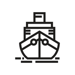 A stylized icon of a ship or cruise liner seen from the front rendered in a black outline