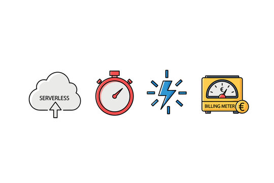 Cloud infrastructure efficiency and cost management icons for digital solutions