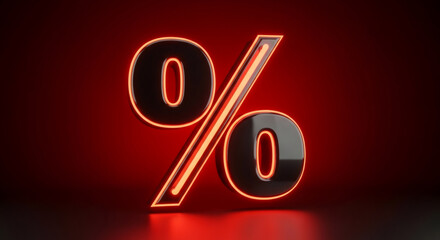 3D illustration of a bold percentage symbol glowing against a vibrant red background, emphasizing discounts and sales during the Black Friday shopping season
