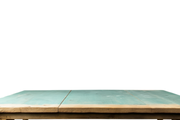 Abstract textured horizontal brush strokes isolated on transparent background. Wooden table with a green surface isolated on white background.