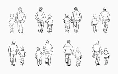 Eight Different Renditions of a Father and Son Walking Together Hand in Hand
