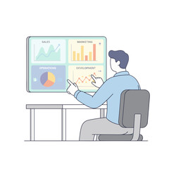 Male Data Consultant Analyzing Financial Charts and Graphs on a Digital Dashboard in a Modern Office Environment with Clean Composition and Natural Lighting