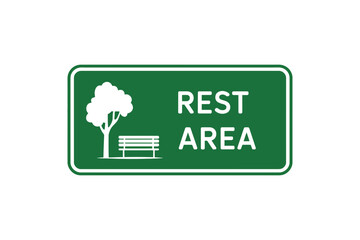 Find rest area sign green park bench tree travel roadside break point icon