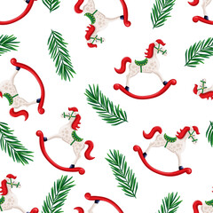 rocking horse on white background. Seamless pattern.Texture for fabric, wrapping, wallpaper	
