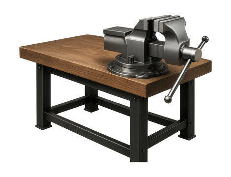 Workbench featuring a rotating platform vise, ideal for metal fabrication tasks.