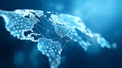 Polygon world map with blockchain defocused technology network, faceless peer-to-peer, cryptocurrency visualization detail, blurred blue background, global business concept, tradin - Powered by Adobe