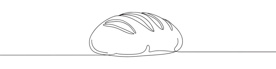 Continuous one line drawing of a loaf of bread. Concept of bakery, fresh food and homemade pastry © drawing lines
