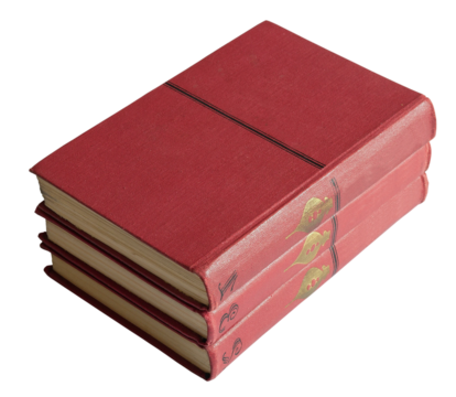 Stacked Vintage Red Books on White Background