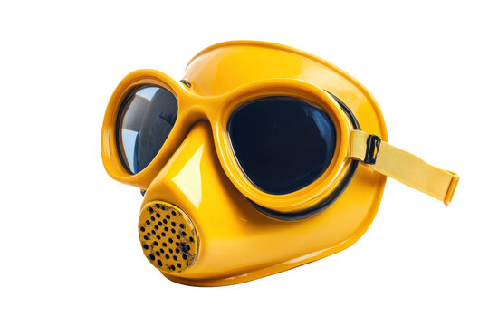 Vintage yellow gas mask with goggles isolated on transparent background. Yellow mask with goggles isolated on white background.