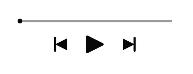 Music or video play bar icon on white background. Audio player for songs or podcast playlist. Loading bar with time slider, pause, rewind and fast forward buttons.