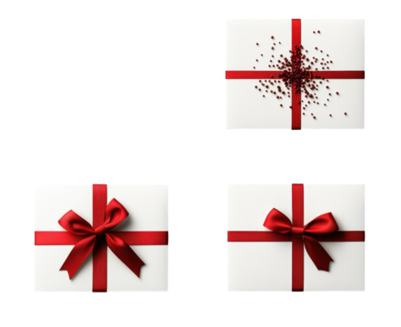 Red Ribbon on Gift Boxes with White Background