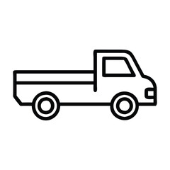 Outlined vehicle a pickup truck with a bed cabin and two round wheels