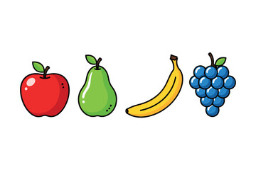 Fresh fruit icons for healthy eating and nutrition apps
