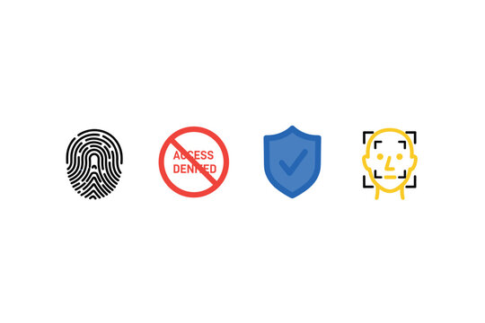 Biometric security and access control icons for digital identity verification