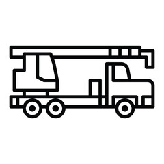 Black and white line art depicts a fire truck with a ladder