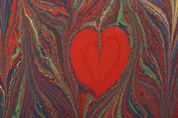 Abstract Ebru marbling painting background with with heart patterns