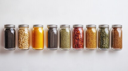 Jarred Bulk Food Ingredients in Neat Symmetrical Arrangement