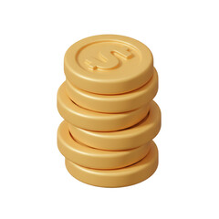 Pile of Golden Coins 3D Render of Stacking Currency for Financial Concepts
