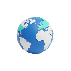 3D Globe Illustration with Blue Ocean and Earth Continents - Modern World Design for Graphics