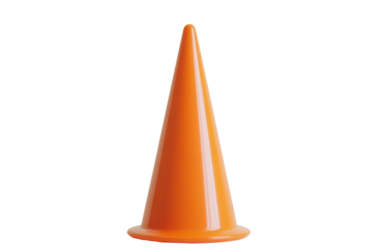 Bright orange traffic cone isolated on transparent background. Orange traffic cone isolated on white background.
